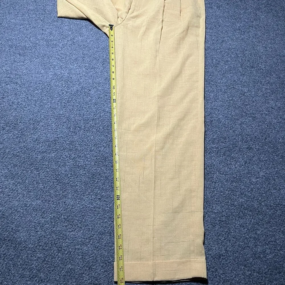 Malta Dress Pants Mens 34 Yellow Gold Pleated Cuffed Grid Wide Leg Retro Slacks